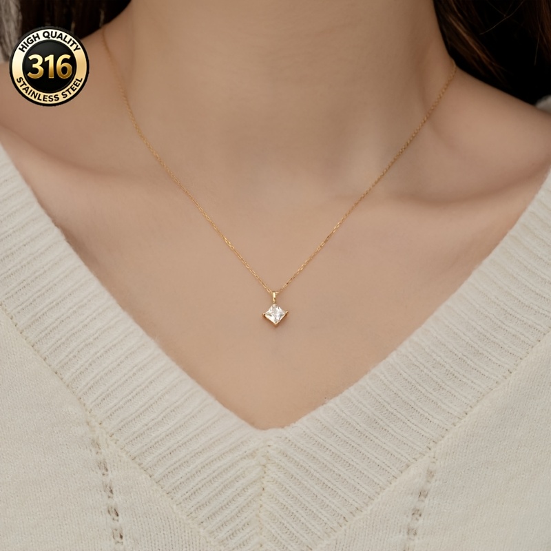 Y-Shaped Thin Chain Necklace with Mini Square Zirconia Pendant